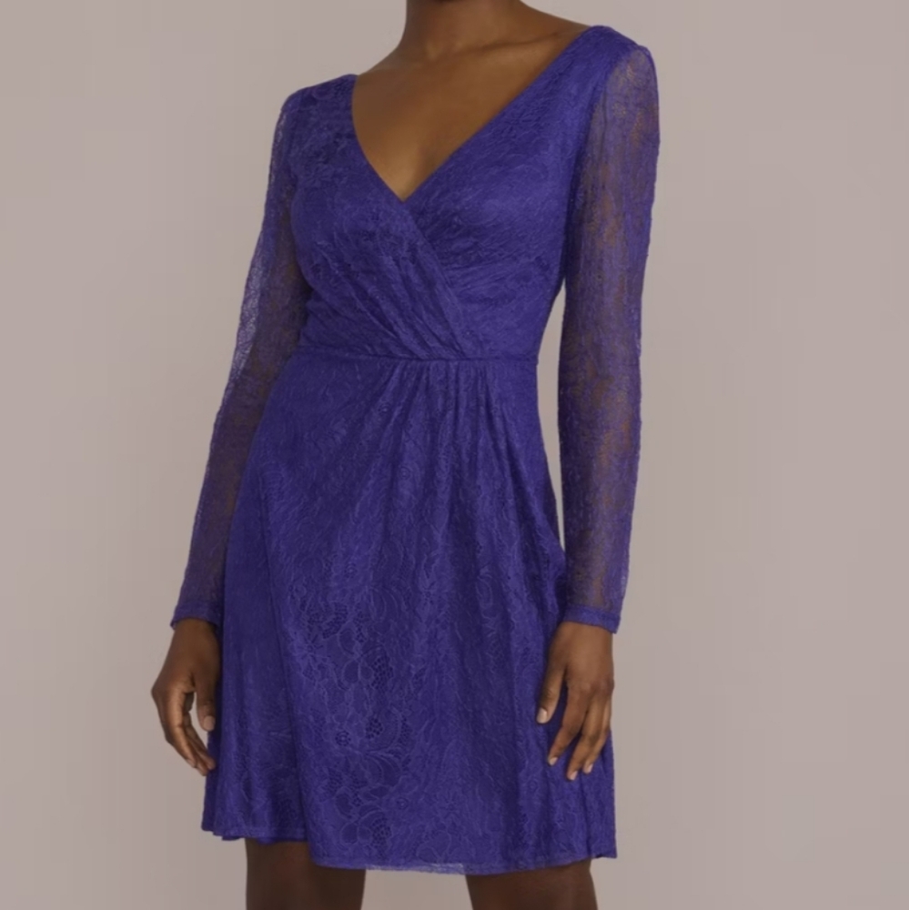 DAVID'S BRIDAL: NWT Allover Lace A-Line with Long Illusion Sleeves
